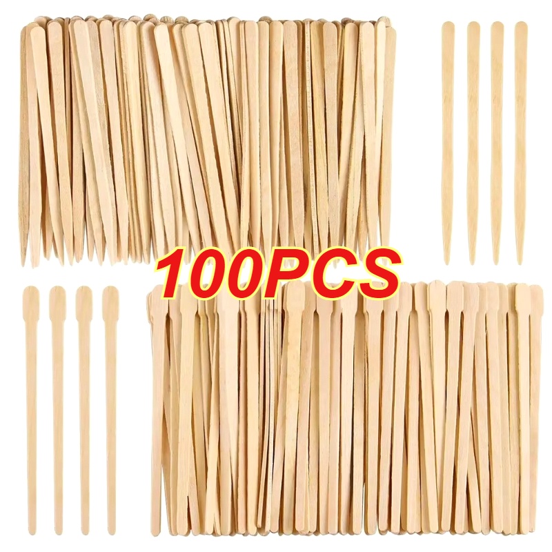 Hair Wax Stick - 100개입 일회용 제모 스패츌라, 나무 재질의