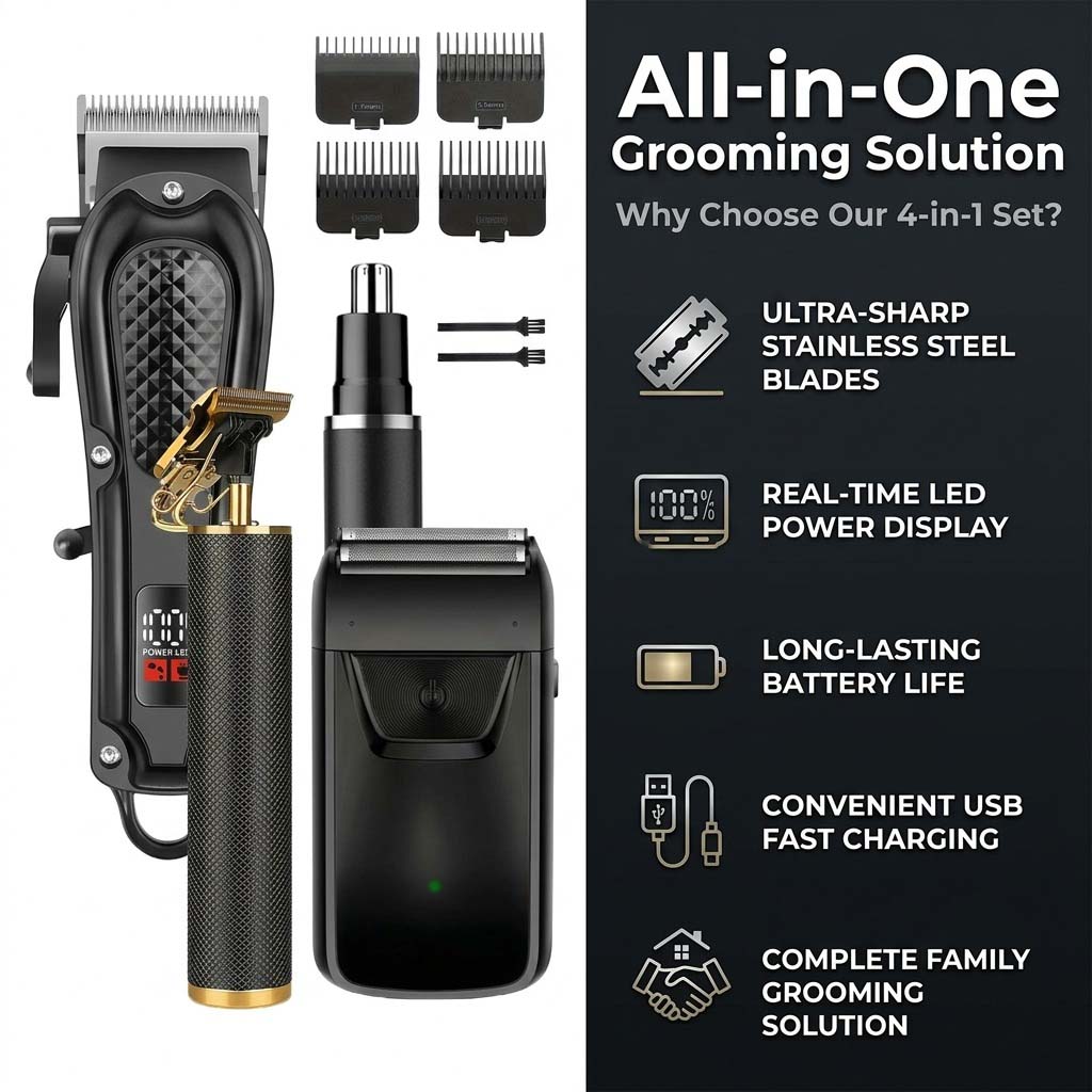 4 in 1 남성용 헤어 클리퍼 세트, 무선 전기 트리 - Electric Shaver Rotary 리뷰 및 가격